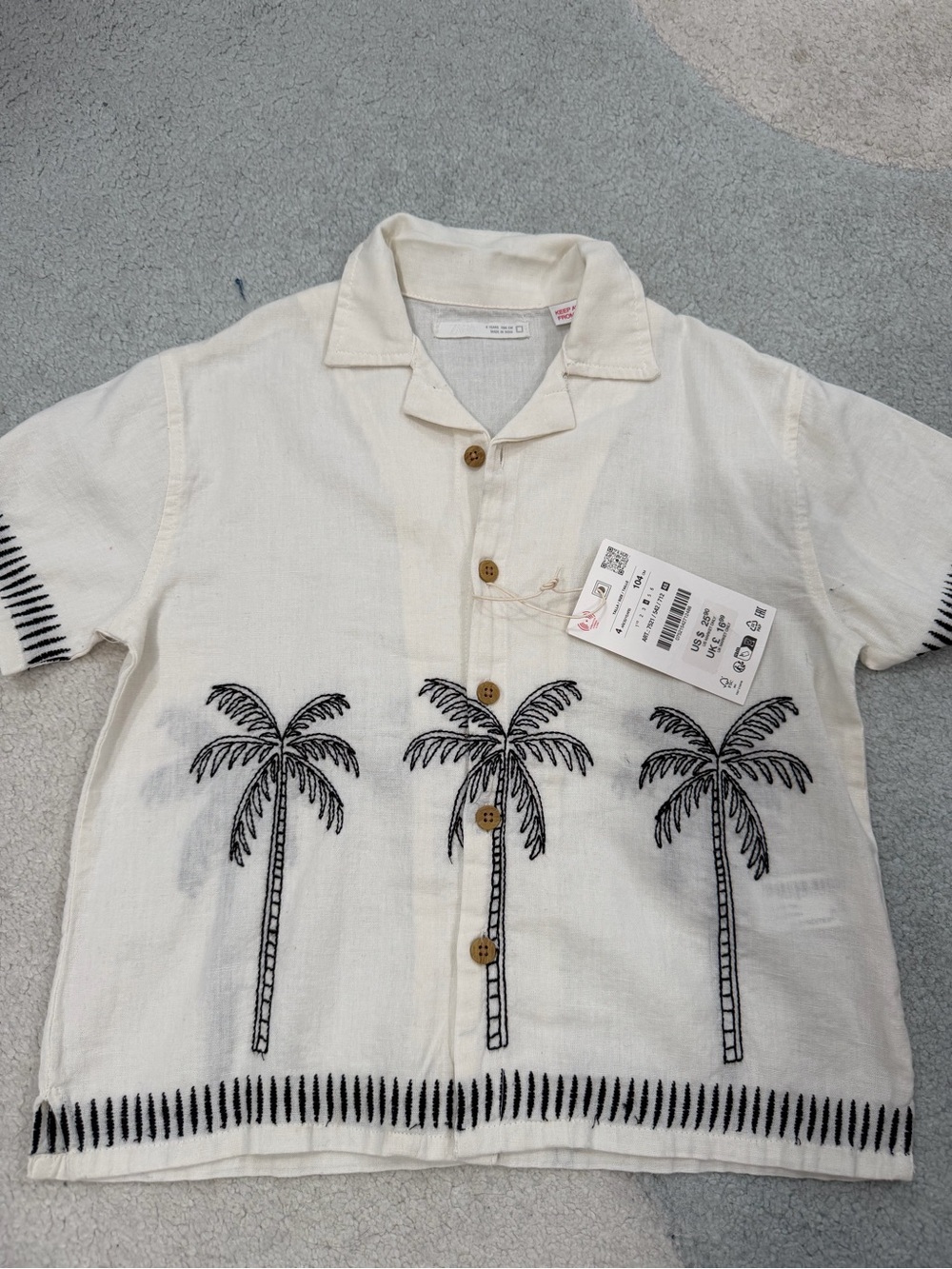 Zara Toddler Palm-Print Button-Up Shirt 4T NWT